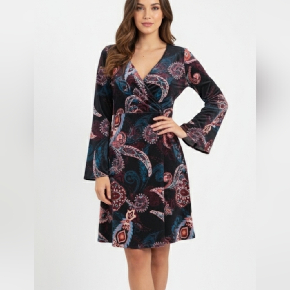 California MoonRise Womens Vintage Paisley Fit & Flare Dress Sz Small